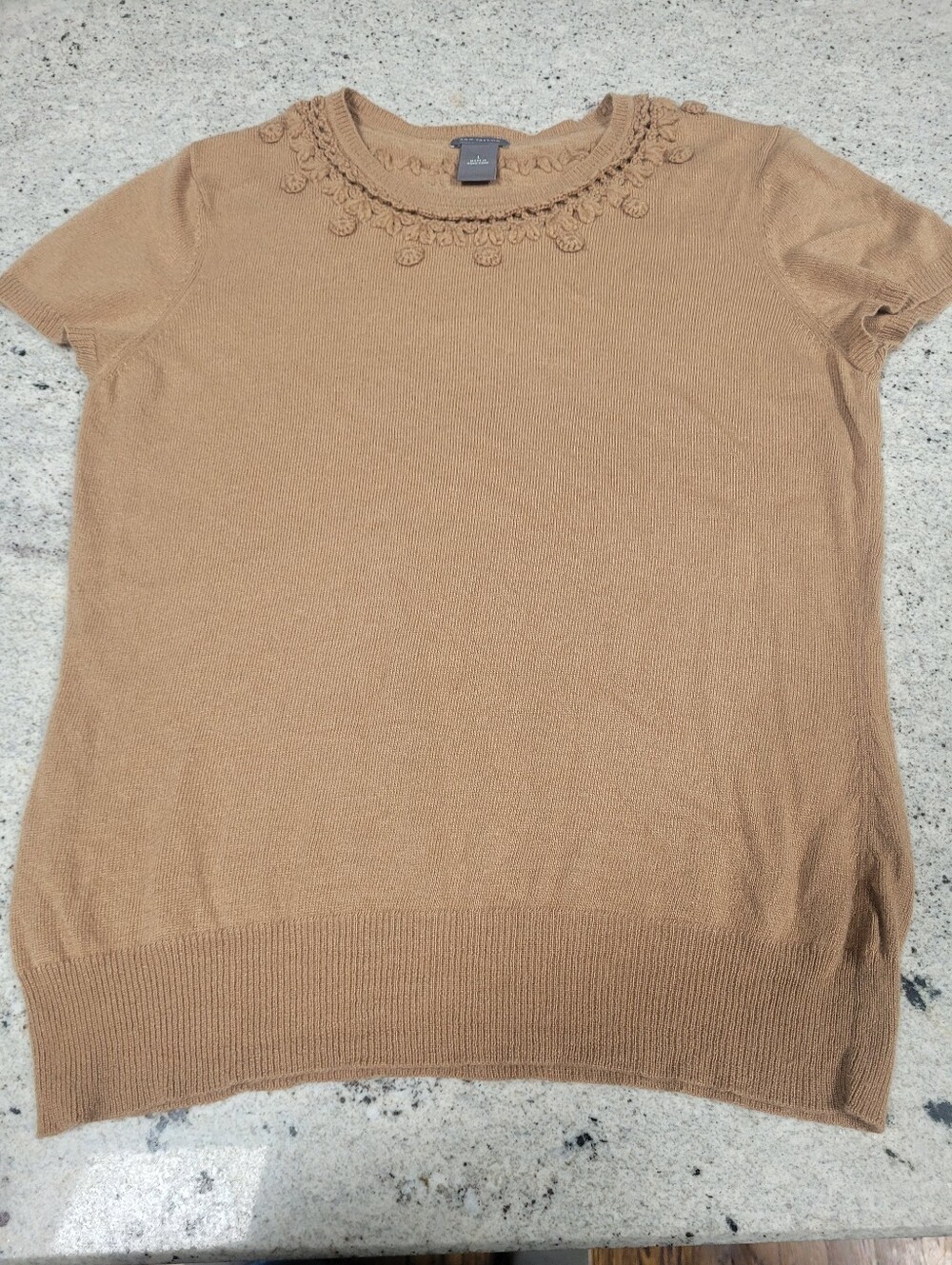 Embroidered Cashmere Shortsleeve Crewneck Coastal Grandma Cottagecore Large